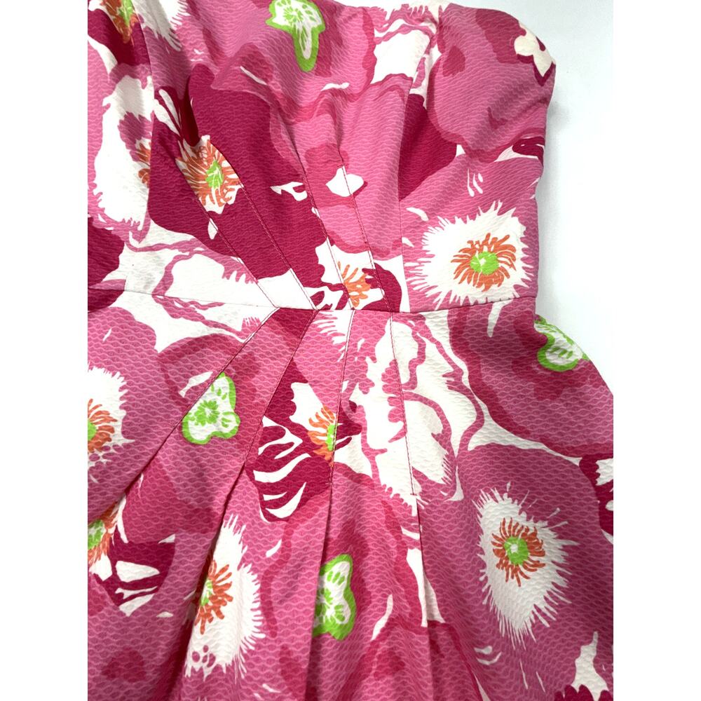 Lilly Pulitzer hotty pink cherry bloom begonias strapless pleated dress Sz 4 - Picture 4 of 16